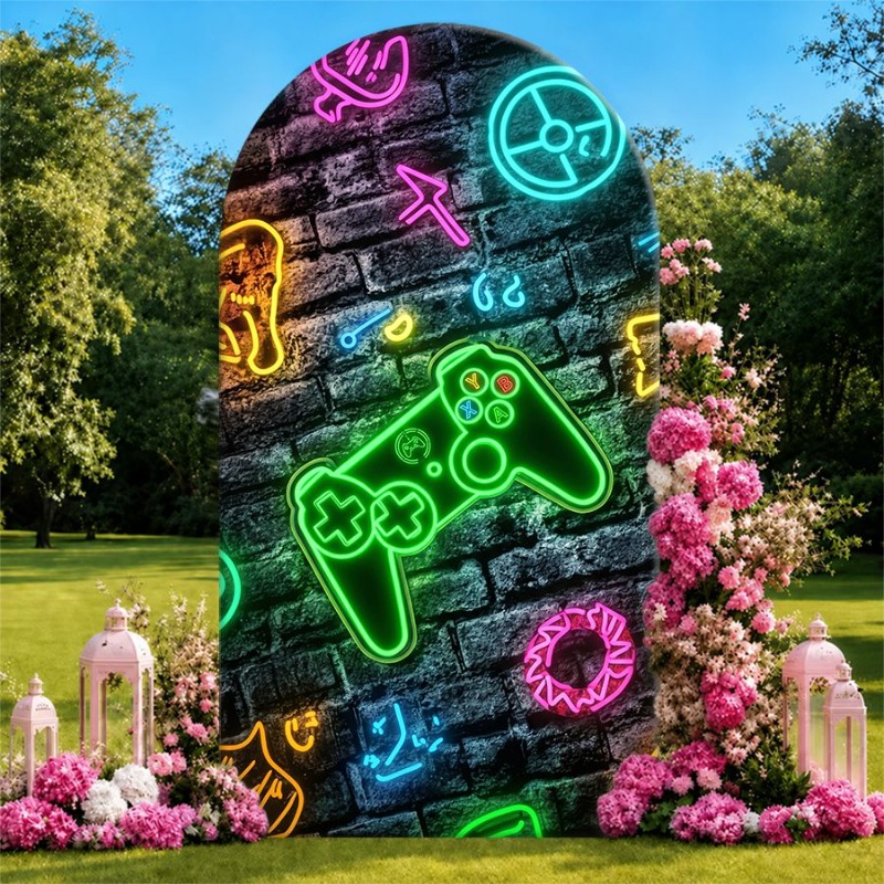 Gaming Console Icon - Односторонний арочный фон-чехол в неоновом игровом
